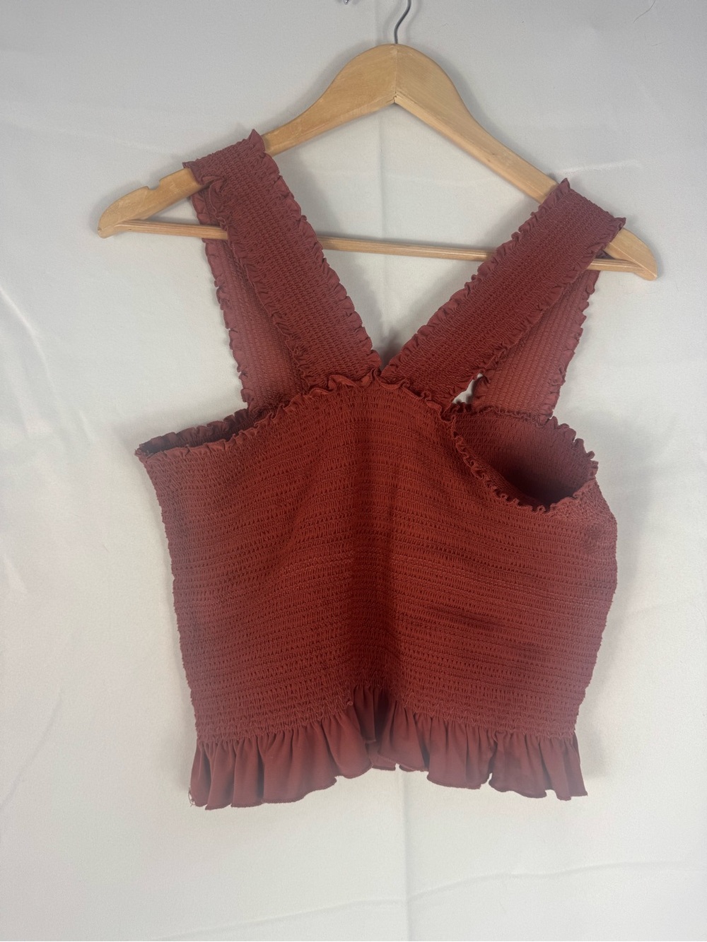 Women’s Smocked Ruffle Crop Tank Top - Rust - Picture 5 of 5